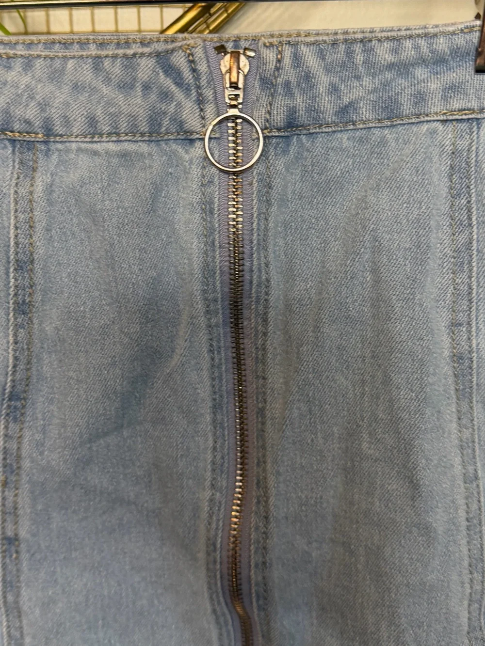 Light Blue Denim Zip-Front Mini Skirt
